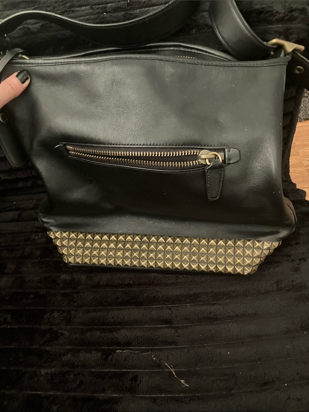 Coach Black Leather Crossbody Bag with Gold Studded Base